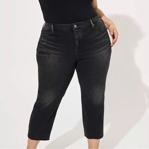 Torrid Women Plus 22 Black Classic Denim Button Fly Mid Rise Crop Boyfriend Jean
